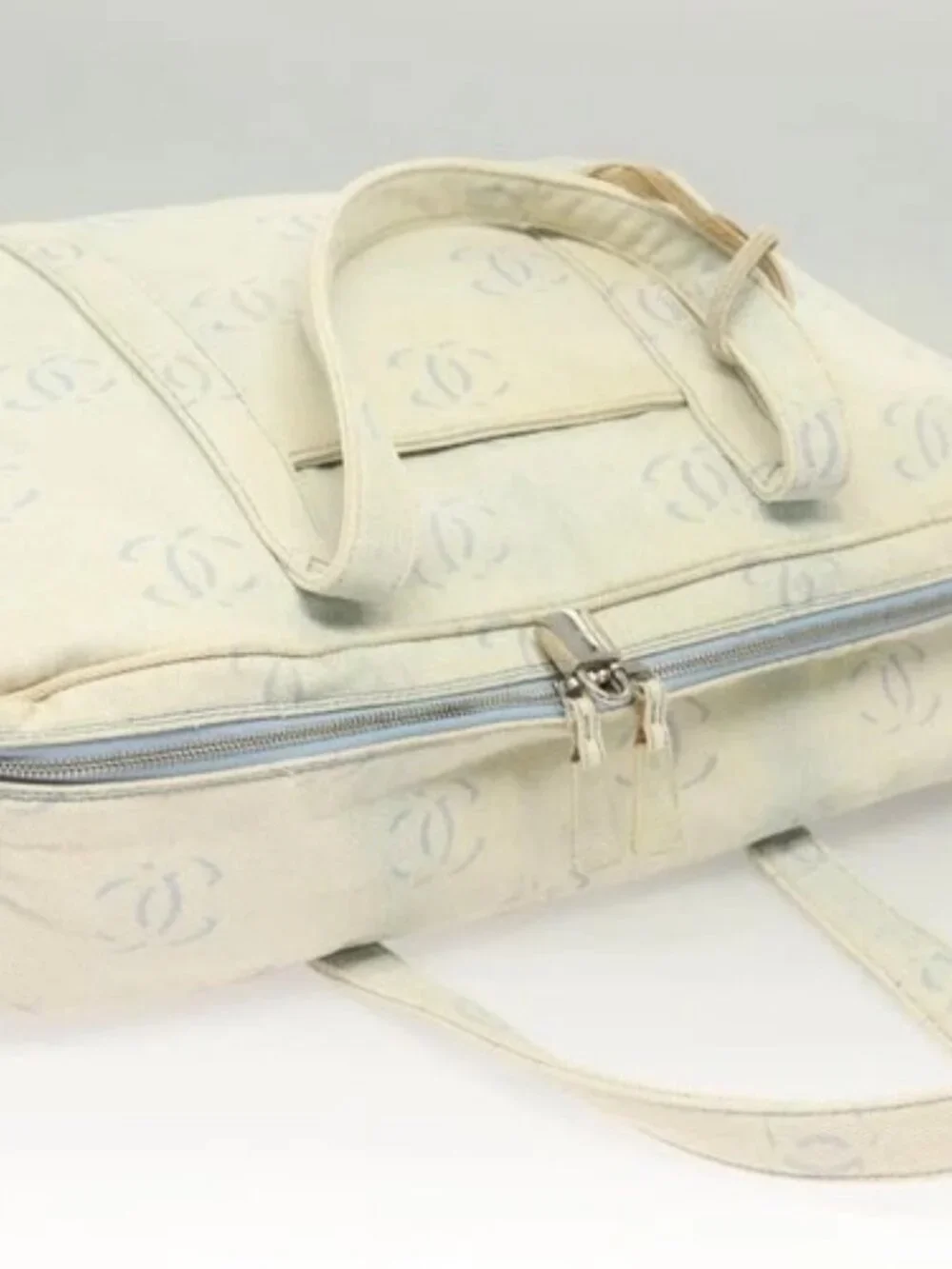 CHANEL Hand Bag Denim Light Blue Silver CC Auth 126457